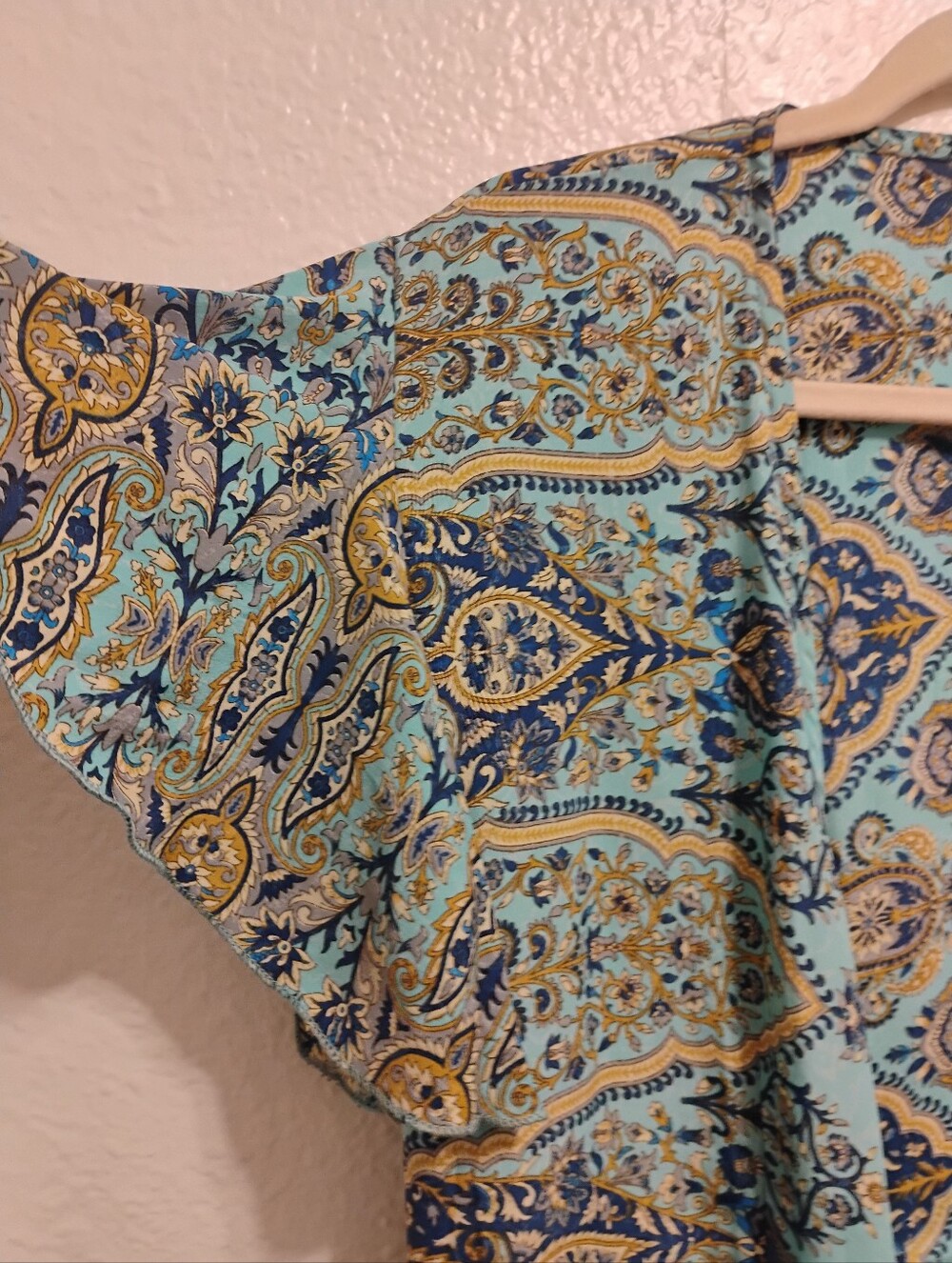 Cienna Silk Vintage Sheer Paisley Wrap Dress - Teal & Brown Size Small - Picture 7 of 10